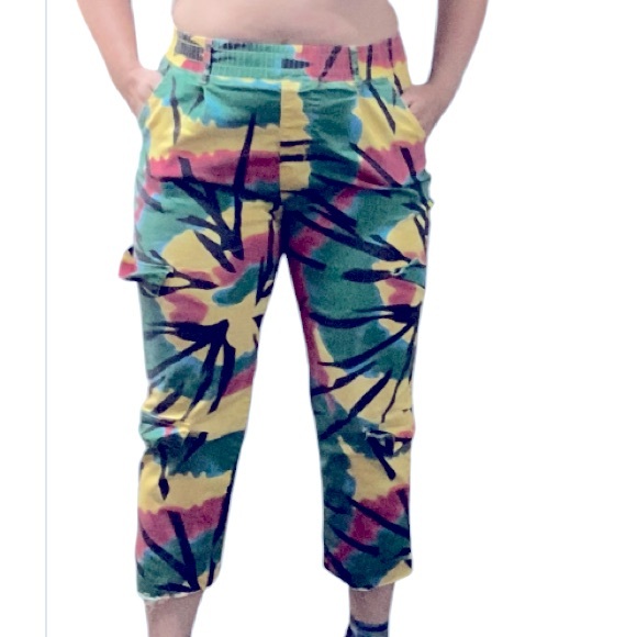 Unique Vintage Ankle Cutoff V.I.P. Jogger Cargo Pants 15/32 Bold Print Jamaica - Picture 1 of 15